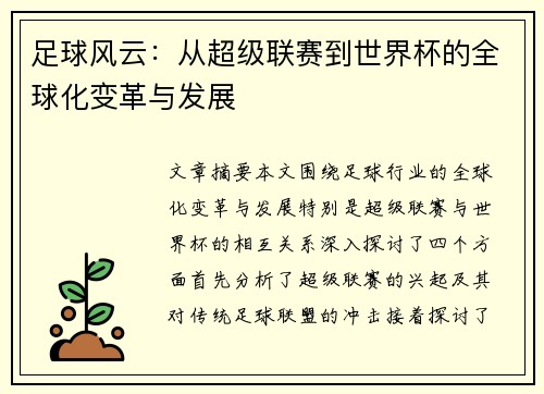 足球风云：从超级联赛到世界杯的全球化变革与发展